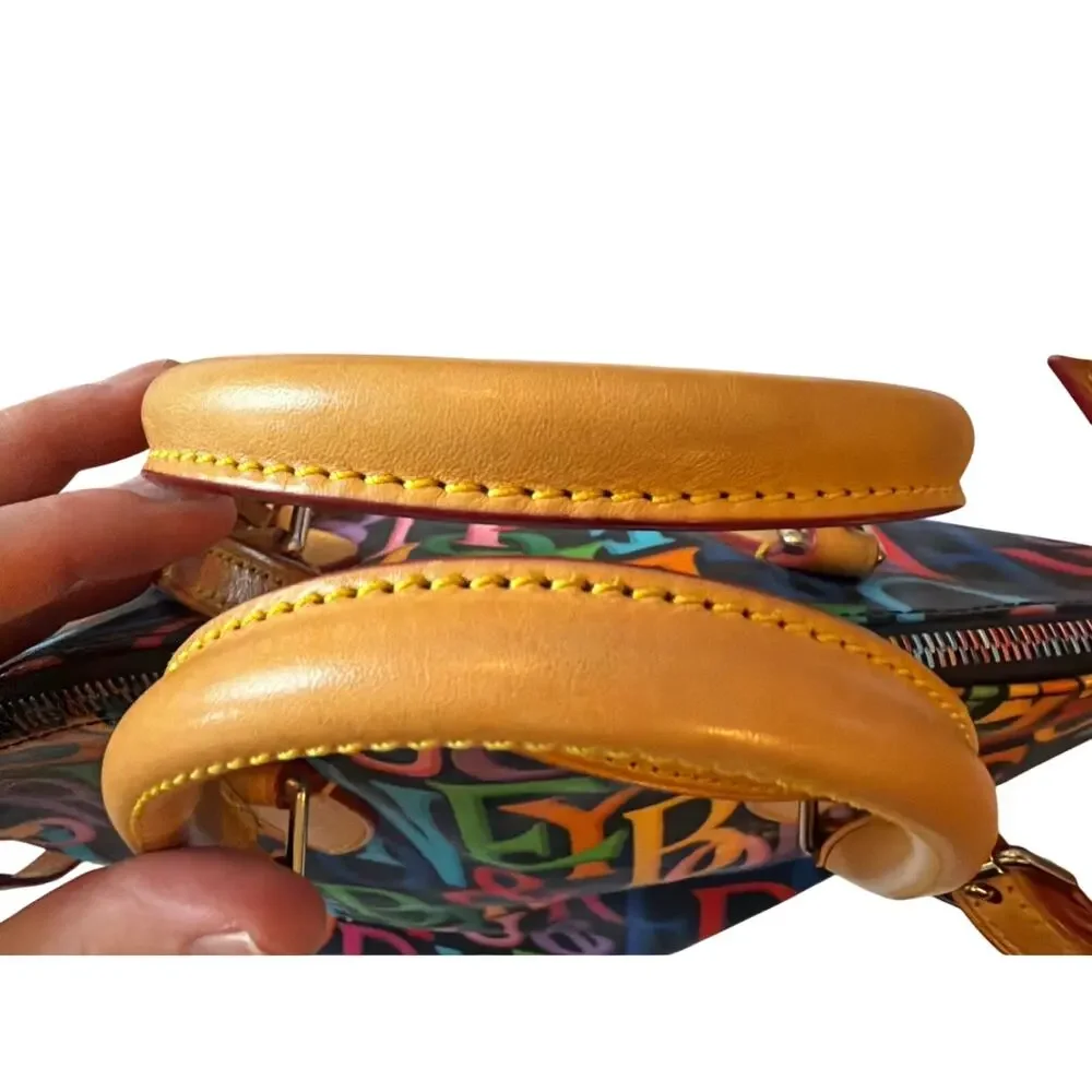 Dooney & Bourke Retro Grafica Monogram Black Rainbow Satchel Handbag Purse Y2K